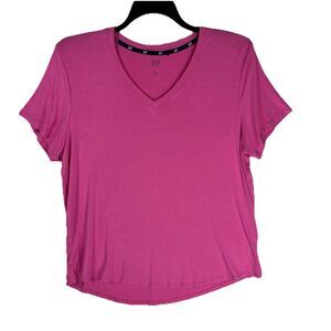 GAP Women’s V-Neck T-shirt Sz XL Pink Knit Short Sleeve Stretch Casual Comfy Top